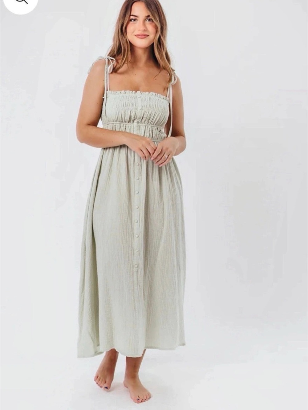 Worth collective Sage Green Tie-Front Midi Dress